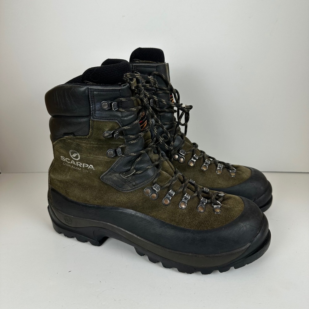 Scarpa Liskamm GTX Mountaineering Boots Olive Green Suede Vibram Italy size 11